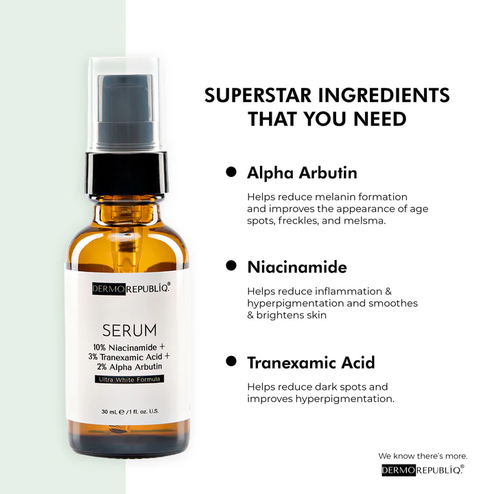 Dermorepubliq 10% Niacinamide + 3% Tranexamic Acid + 2% Alpha Arbutin Ultra White Serum - 30 mL