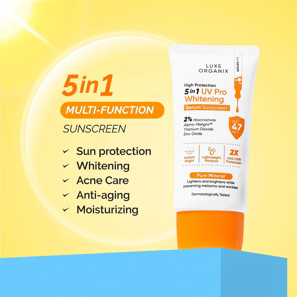 5 in 1 UV Pro Whitening 2x UVA & UVB Serum Sunscreen SPF 47 PA+++ 10mL