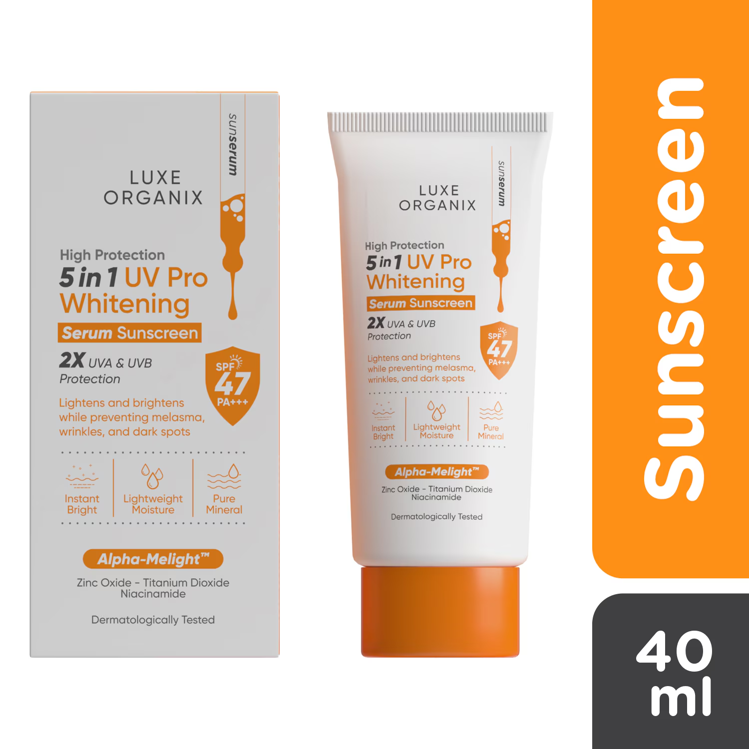5 in 1 UV Pro Whitening 2x UVA & UVB Serum Sunscreen SPF 47 PA+++ 10mL